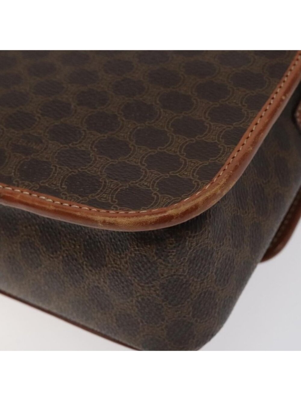 Authentic CELINE Macadam Canvas Circle Shoulder Bag PVC Leather Brown Gold - Picture 8 of 16